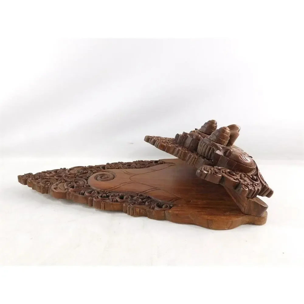 Vintage Balinese Carved Wood Barong Mask Magazine Newspaper Holder Wall Mount